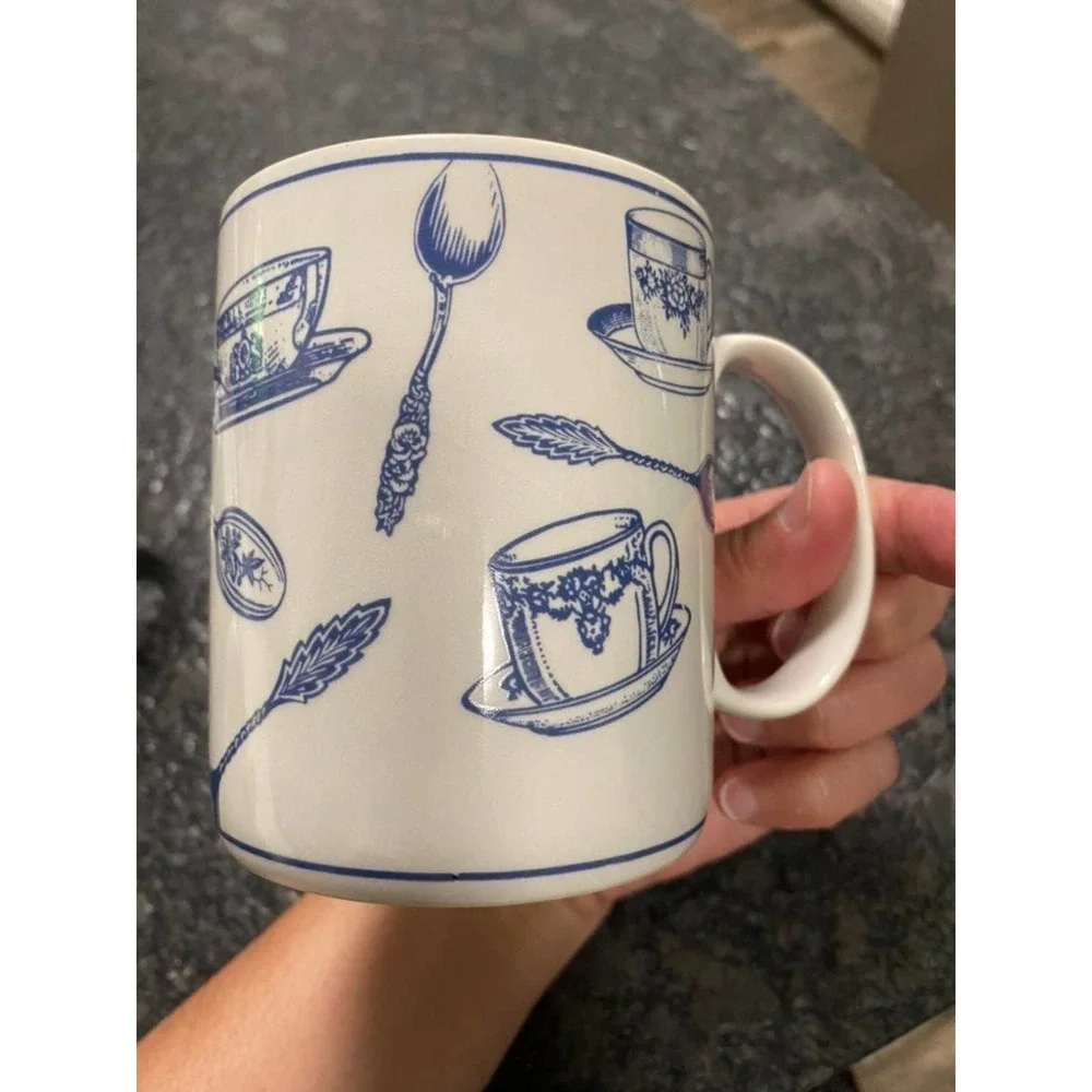 Set of 4 Fitz & Floyd‎ Omnibus Habitat Americana Colony Blue Mugs
